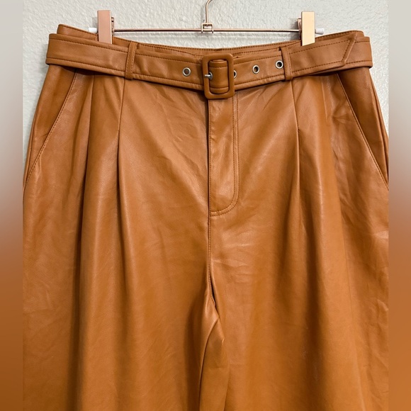7 FOR ALL MANKIND Belted Faux Leather Wide Leg Pants in Brown - Picture 3 of 10